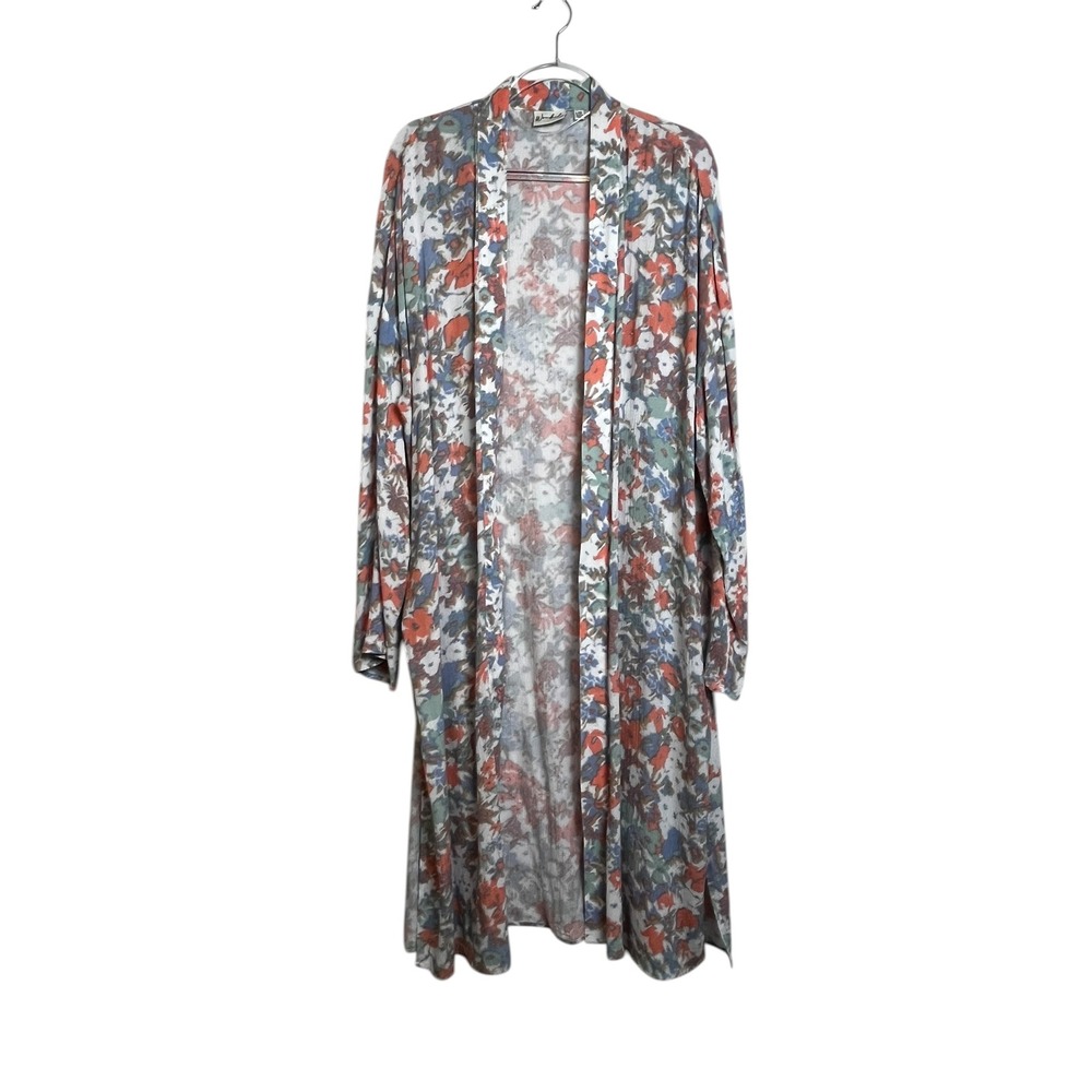 Wonderly Floral Open-Front Swim Coverup in Rust, Blue, Gray